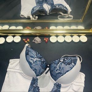 Grey & Blue Lace Teddy Lingerie